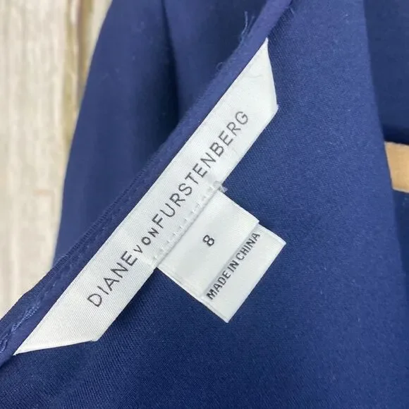 Diane Von Furstenberg DVF Serafina Ruffle Hem Navy Blue Dress Size 8 - Picture 9 of 11